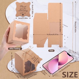 GeeRic 20 Piece Kraft Paper Folding Box, 3.3 x 3.3 x 3.9 inches (8.5 x 8.5 x 10 cm), Gift Box, Cardboard, Wrapping, Clear Window, Rectangular, Accessory, Candy, Sweets, Stylish, Present Box, Brown