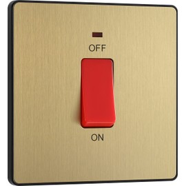 BG Electrical Cooker Control Switch Unit with LED Power Indicator, Single Plate, Double Pole, Screwless, Evolve, Satin Brass, 45A, PCDSB74B