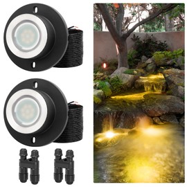 HIBOITEC 3W Pond Lights LED Underwater, 2700K Warm White, IP68 Waterproof Low Voltage Submersible Fountain Lights for Ponds Tank Garden Waterfall, 12-24V AC/DC, 2 Pack