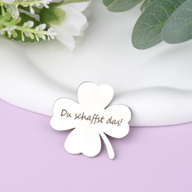 ZoeWei Glücksbringer, Du Schaffst Das Edelstahl Clover Leaf Lucky Charm Encouragement Gifts with Drawstring Pockets Couple Gift for Family Colleague Friend Couple Patient (Silver)