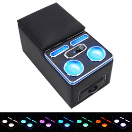 Universal Bench Seat Center Console, Center Console Organizer with Fast Phone Charging & Upgraded 7-Color Adjustable LED Lighting (Black)
