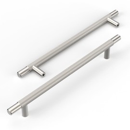 10 Pack Brushed Satin Nickel knurled Cabinet Pulls,6.3 Inch(160mm) Hole Centers Solid Heavy Duty Kitchen Cabinet Handles Hardware for Cabinets and Drawer