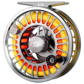 SF SF-003 Pro Fly Fishing Reel Pre-loaded Fluorescent Yellow Fly Line Kit for Freshwater, CNC Machined, Mid Arbor Design, Smooth Drag System, Lightweight Aluminum Body, 5/6wt, Matte Gunmetal Gray