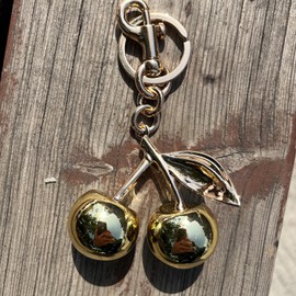 Cherry Bag Charms Keychain Purse Charm, Cute Key Chains Cherry Accessories Gifts for Women Christmas (Gold)
