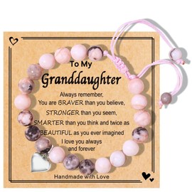 Chuchoter To My Daughter/Granddaughter/Niece Bracelet,Sweet Heart Natural Stone beaded Bracelet,Birthday Christmas Valentines Graduation Gifts (Granddaughter-pink)