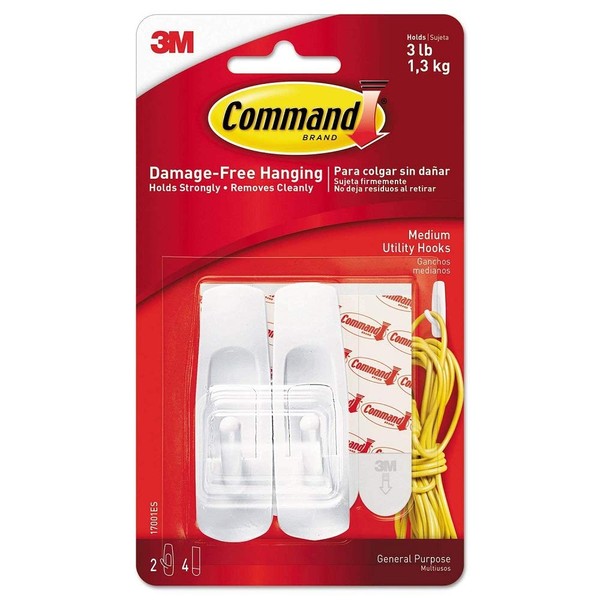 Command Strips 17001ES Medium Hooks With Command Adhesive