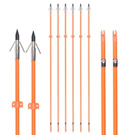 GPP 32 inches Bowfishing Arrows Fish Hunting Solid Fiberglass Shaft with Broadheads and Safty Slides for All Bows Fishing Huntings,6 PCS