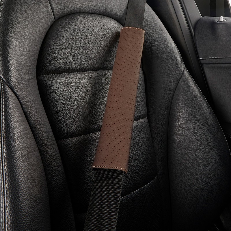 POKSRI 1P Genuine Leather seat Belt Cover pad,Real Cowhide Soft