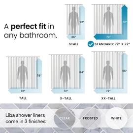 LiBa PEVA 10-Gauge Shower Curtain Liner, 72” W x 72” H - Clear, 10G Extra Heavy Duty Thickness for Bathroom