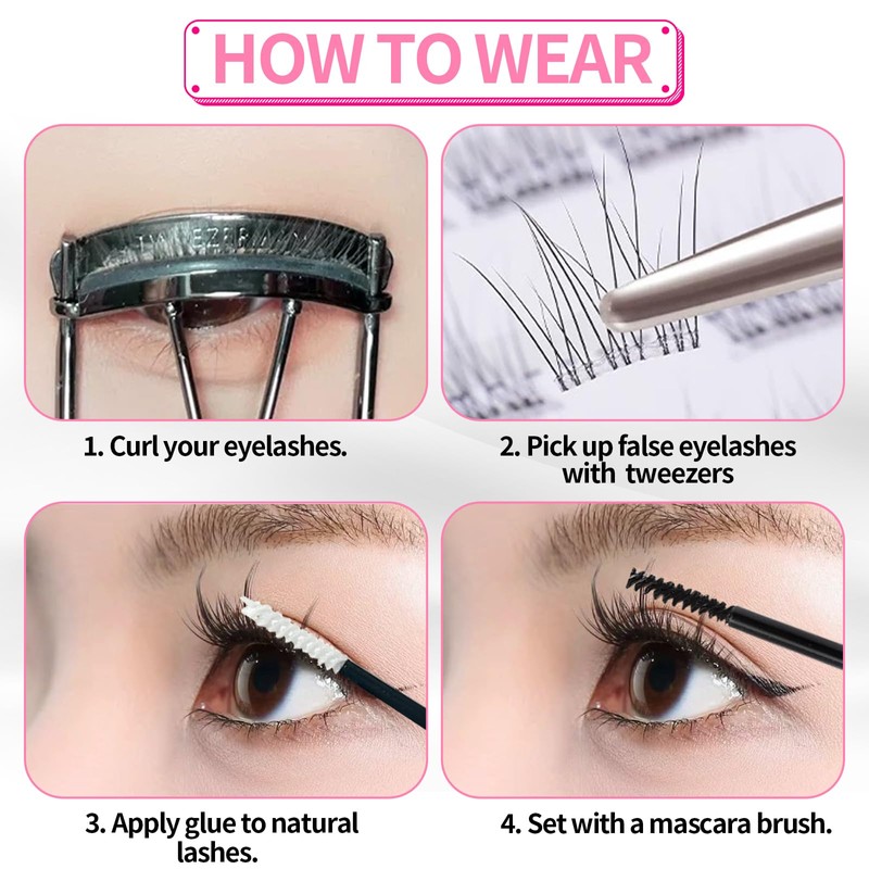 320Pcs Soft Natural Cluster Lashes Kit, 60D+80D+100D DIY Extension Kit,