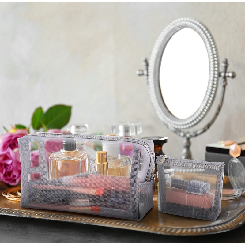 Boao 3 Piece Mesh Cosmetic Bag Mesh Makeup Bag with