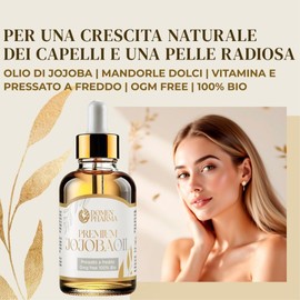 Jojobaöl – Jojobaöl für Haar und Haut, Premium-Qualität, vegan, pflegt, beruhigt und spendet Haut, Haare und Bart – 100% Made in Italy