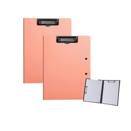 2 Pcs Folding Clipboard,Clipboard Foldable 9x12.5 Waterproof File Folder Clip Boards,A4 or A3 Size File Cover Folder Writing Clipboards with Two Metal Clip,Support Horizontal and Vertical (Pink, A4)