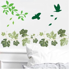 Chirstseason Green Leaf Vine Wall Sticker Home Decor Living Room Hallway Store Shop Window Glass Door Removable Wallpaper Sticker Wall Sticker Green