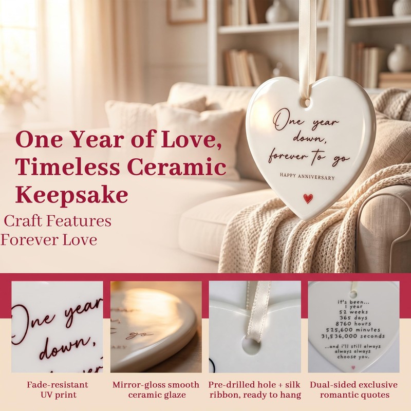 1 Year For Boyfriend Girlfriend Ceramic Heart Ornament