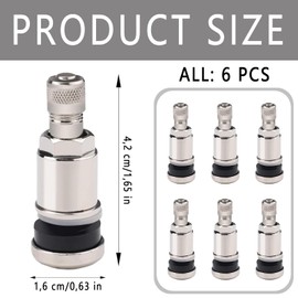 lankai Pack of 6 Car Steel Valves, Leakage Protection Tyre Valve Metal, Silver Metal Valves, Rim Valves, Universal Metal Valves, Silver Rim Valves, for Car, Truck (Size : 1.65 x 0.62 Inches)
