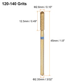 HARFINGTON 10pcs 120-140 Grits Diamond Grinding Bit 2.6mm Cylindrical Ball Head 2.35mm Shank 12.5mm Length Titanium Plated Stone Sanding Drill Bits Rotary Tool for Nails Grinding Polishing