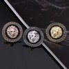 Yellow Gold Plated Black Round Earrings Stud Push Back Lion