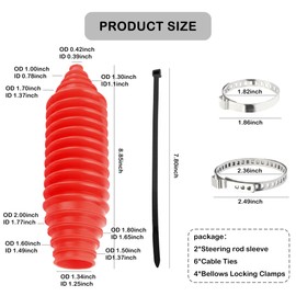 Car Rack and Pinion Boot Steering Rack Boot Tool Kit,Dustproof Silicone Inner Tie Rod Boot Set with Rack and Pinion Bellow Cable Ties and Clamps,Professional Car Accessories (Red)