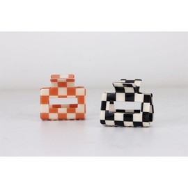 Chess Board Hair Clips for Women Cute Checker Claw Clip for Girls Hair Clips Claw Hair Accessories Small Size Black White Orange, 2 Pack