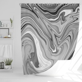 JJ PRIME - Bathroom Shower Curtains Mould Proof Resistant 180x180cm | Large Waterproof Grey and White Marble Shower Curtain | Wet Room Grey Shower Curtain Luxury Simple Marble Decor (Grey Marble)