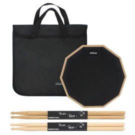 12 Inch Practice Drum Pad and Sticks, Beginner Snare Drum Pad with Drumsticks(2 pairs) and Carrying Bag, Double Sided Silent Drum Pad (Black)