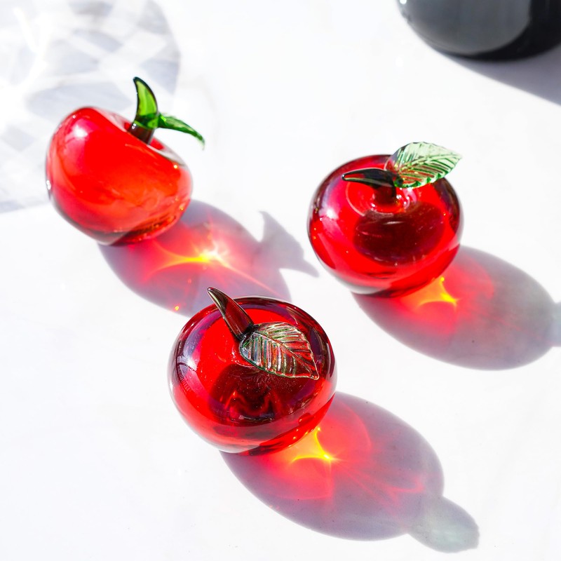 ZEERSHEE Crystal Red Apple Figurine Hand Blown Glass Ornaments Crystal