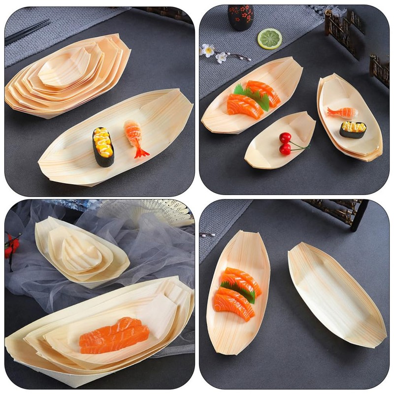 Operitacx 60Pcs Disposable Sushi Boats, 6 Inch Wood Sushi Serving