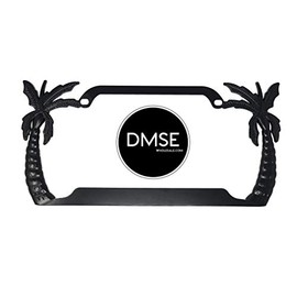 DMSE Palm Tree Beach Theme Universal Metal License Plate Frame Cool Decorative Design for Any Vehicle (Black)