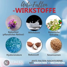 Nezeni Bakuchiol Anti-Wrinkle Night Cream for Women/Men, 26 Active Ingredients, Deep Wrinkle Filler, Firming Anti-Wrinkle Night Cream for Face, Neck and Décolleté, Dry and/or Sensitive Skin