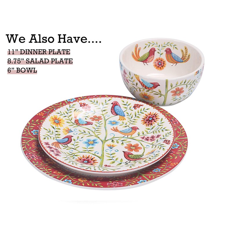 Bico Red Spring Bird Ceramic Dinner Plates Set of 4,