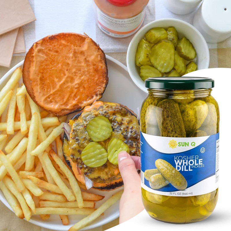 Sun Q Kosher Whole Dill Pickles, 34fl oz | Crisp,