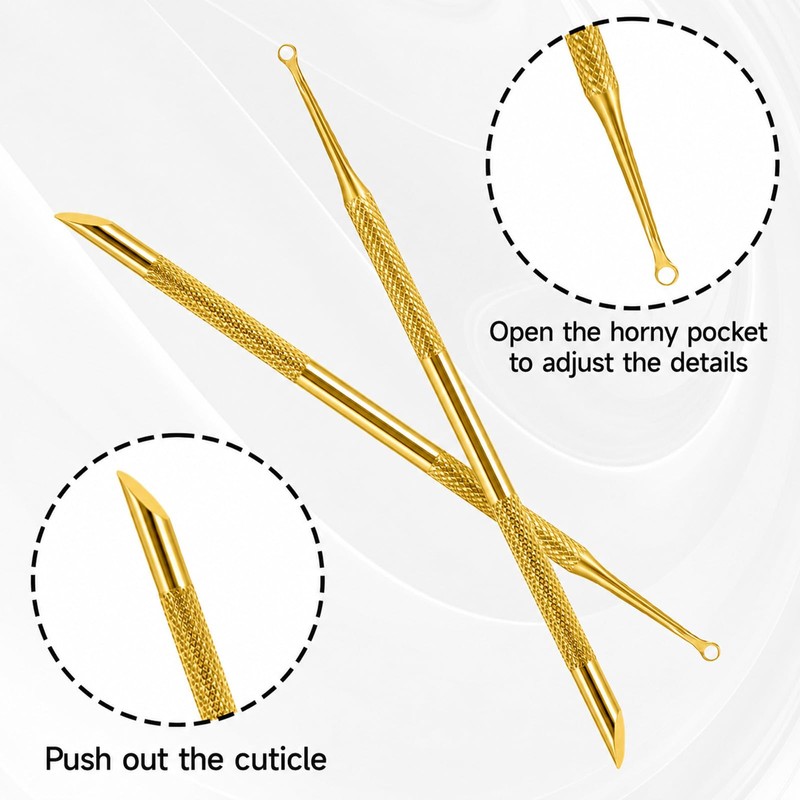 2Pcs Stainless Steel Cuticle Pusher