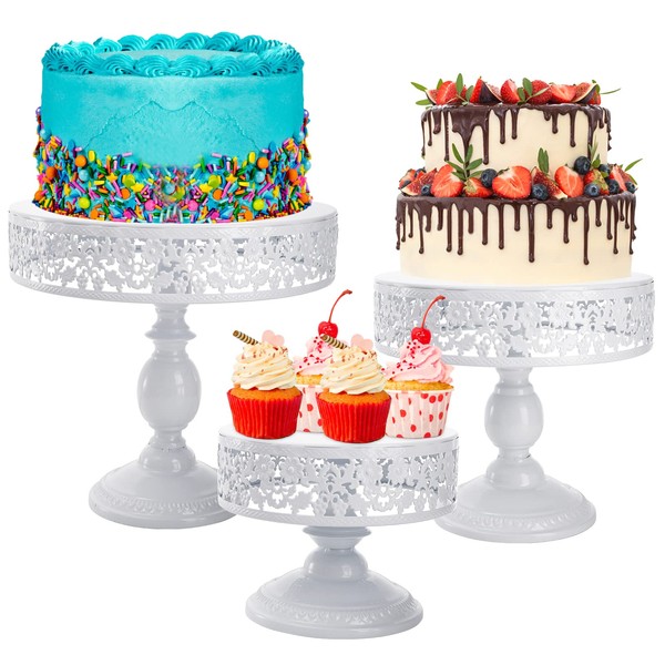 Jucoan Set of 3 White Metal Cake Stand, 8/10/12 Inch Round Metal Cupcake Stand, Dessert Table Cupcake Display Stand Panstry Serving Platter for Wedding, Brial Shower, Birthday Party, Ceremony