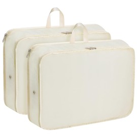 Extra Large Compression Packing Cubes for Travel Essentials, 2 Pack Expandable Travel Cubes for Packing Bags Suitcase Organizer, Beige