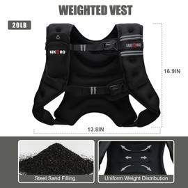 Weighted Vest, 6lbs/8lbs/12lbs/16lbs/20lbs/25lbs/30lbs Weights Vest for Women Men with Reflective Stripe for Workout, Strength Training, Running, Walking (20LB)
