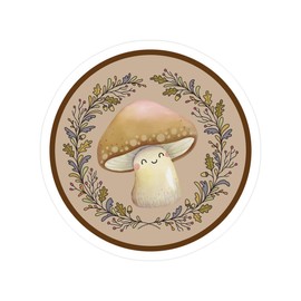 CafePress Cottagecore Mushroom Wreath Small Die Cut Sticker, 3"x4" Matte Finish