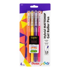 Pentel Arts Hybrid MATTEHOP Gel Roller, 1.0mm, Matte Orange, Matte Yellow, Matte Pink, Matte Violet, Pack of 4 Pens (K110VBP4M1)