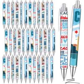 Sayglossy 36 Pcs Chicago City Ballpoint Pen Collectible Gift Pen Bulk Retractable Souvenirs USA Chicago City Souvenirs for Office Supplies, 6 Styles, Black Gel Ink