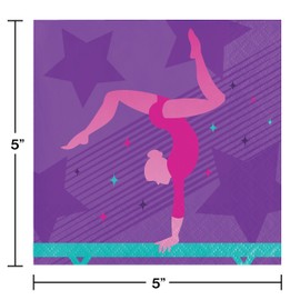 Creative Converting Gymnastics Party Beverage Napkins, 16 ct, Multi-color, 5"