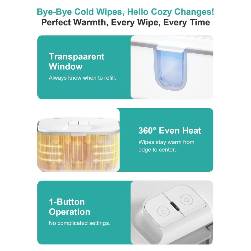 KOSTTE Baby Wipes Warmer, Larger Capacity Wipe Dispenser, Even Heating