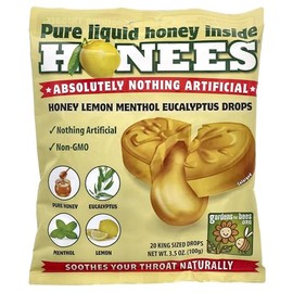 Honees Filled Honey Lemon Cough Drops- Filled with Honey, Menthol, Lemon and Eucalyptus - Nothing Artificial -Natural Sore Throat Lozenges- Non-GMO, Gluten Free (6 Pack – 120 Drops)