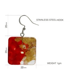 Handmade Luxury Unique Dangle Earrings for Women - Fashion Geometric Statement Jewellery (Style 14 - Square Bright Red Gold Foil)