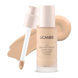 UCANBE Base de maquillaje y corrector 2 en 1, cobertura total con acabado mate para piel normal, mixta y grasa, frmula resistente al agua con cido... 