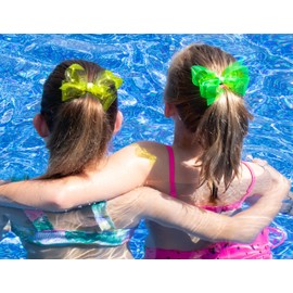 Wee Ones Girls' WeeSplash Vibrant Colored Vinyl Swim Hair Bow on a WeeStay Clip, Medium, Agean Blue