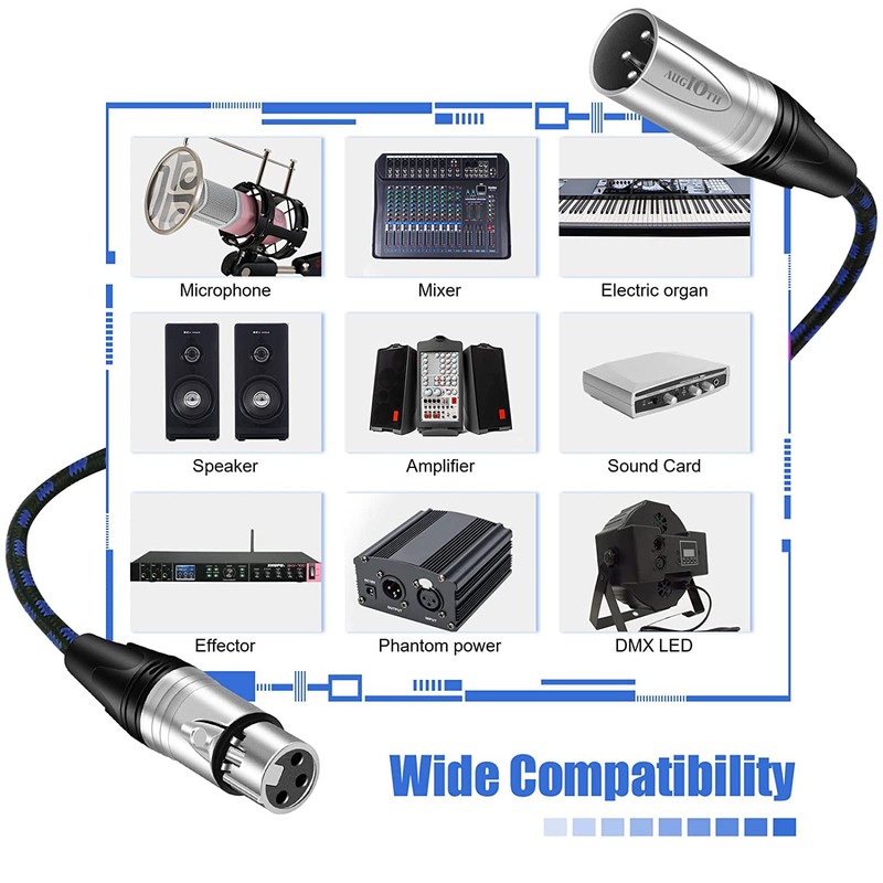 Augioth XLR to XLR Pro Mic Cable 15 Ft 2-Pack