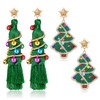 NLCAC 2 Pairs Christmas Earrings Beaded Christmas Tree Earrings Tassel