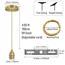 DTIEDY 1-Light Gold Pendant Light Kit Mini Pendant Lights Cord 4.92ft Adjustable E26 Ceramic Metal Hanging Ceiling Lighting Fixtures Vintage for Kitchen Island Bar Dining Room, Not Bulbs