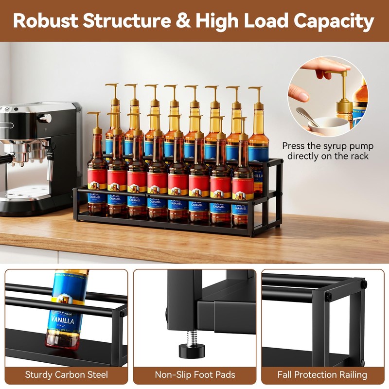 Nuovoware Expandable Coffee Syrup Organizer, 2-Tier Syrup Rack, Black