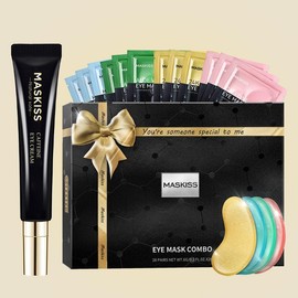 Maskiss Caffeine Eye Serum & Tibobo Eye Patches for Dark Circles,Puffiness,Reduces Wrinkles & Fine Lines - Skincare Solution for Skin Repair,Gold Revitalizing Eye Mask - Specification: Eye Mask(28Pairs)+Eye Cream